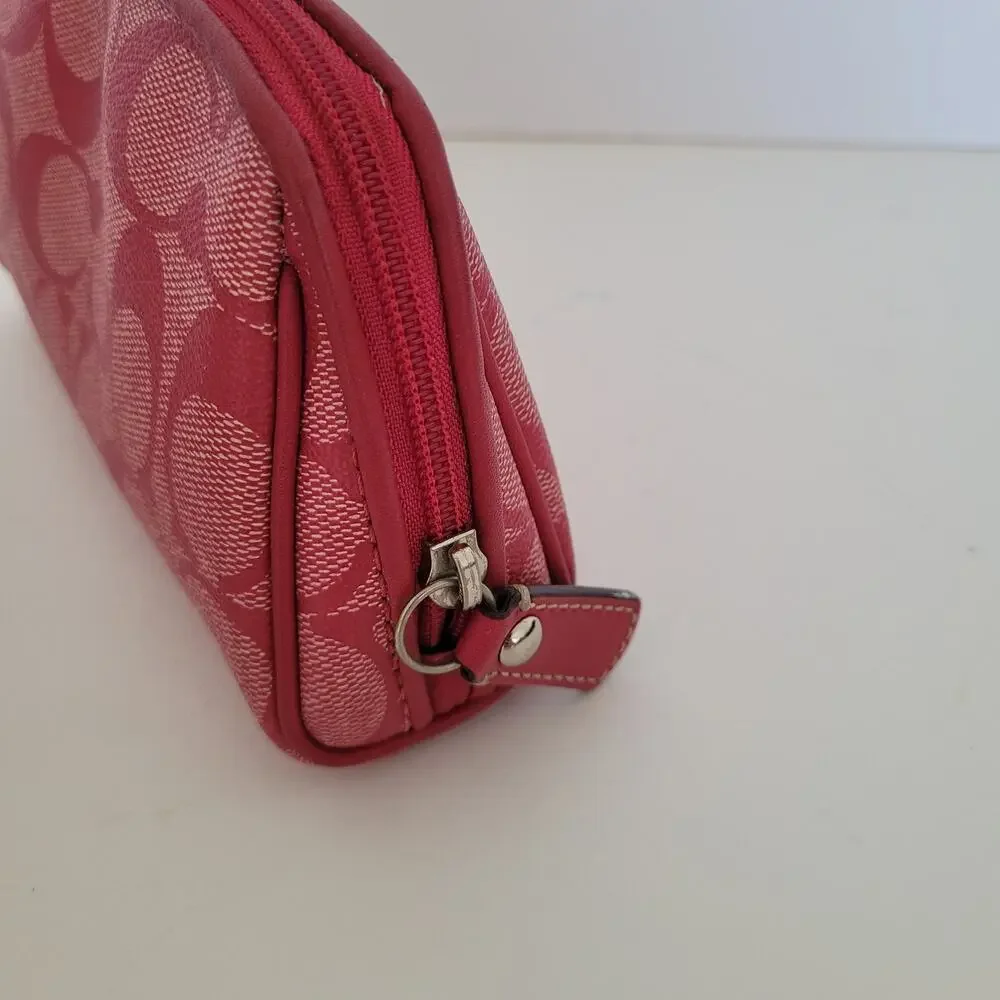 Coach Signature C Pink White Stripe Makeup Cosmetic Bag Pouch Zipper Organizer